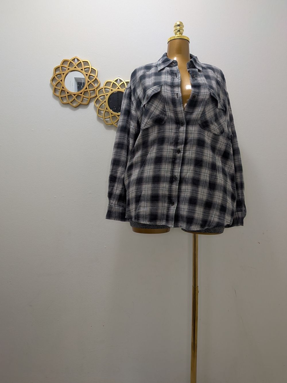 Wild Fable Black Plaid Flannel Shirt Oversized Button Down Shacket Size M